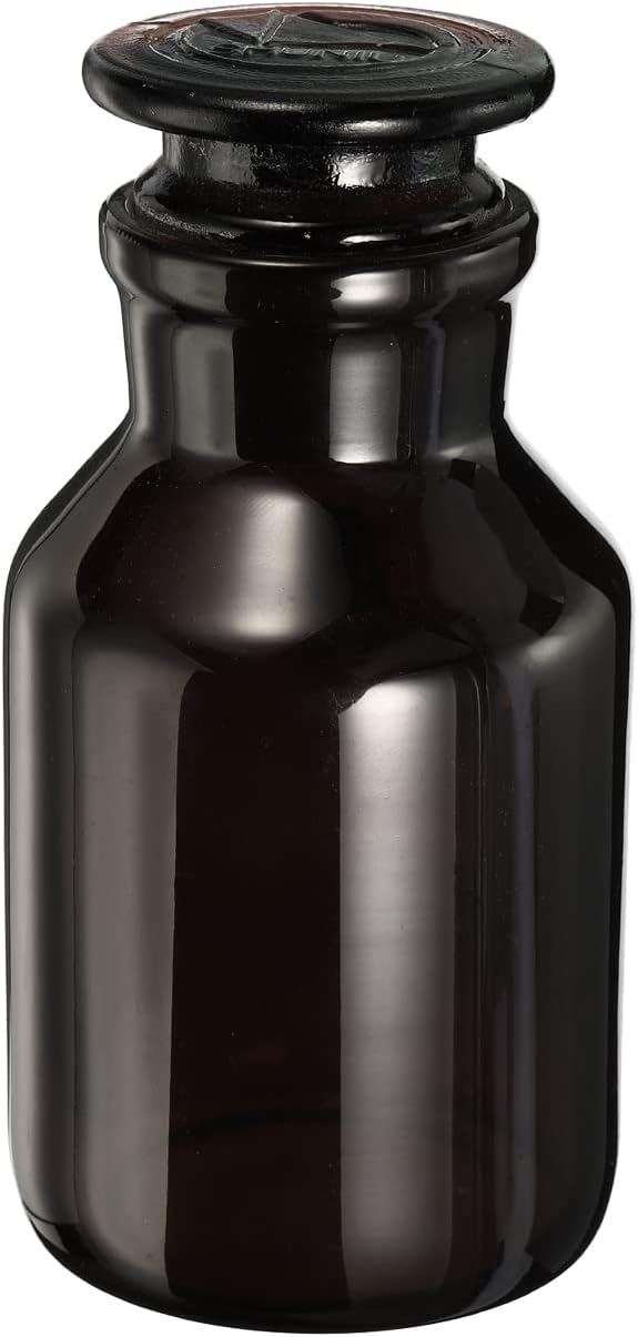 PATIKIL 250mL Round Wide Mouth Reagent Media Bottle with Amber Cap for Chemistry Lab, 1Pcs