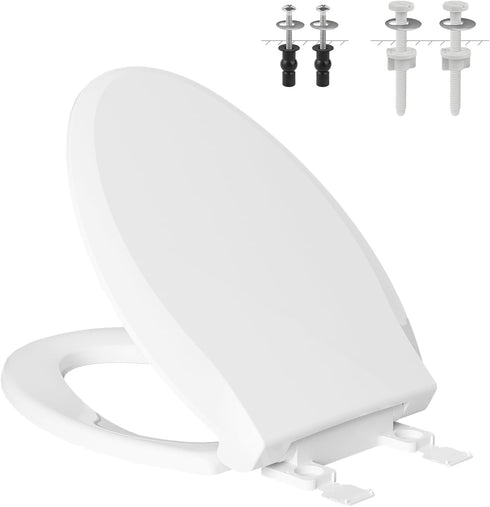 Hibbent Elongated Toilet Seat with Oval Cover, Soft Close Toilet Seat, Easy