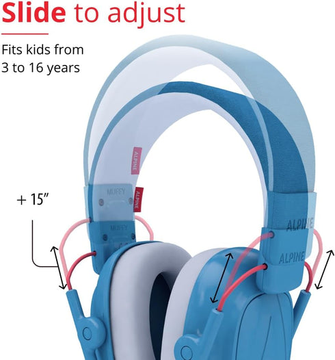 3-16 22dB Alpine Muffy Kids - Hearing Protection - CE & ANSI Certified - Adjustable for Ages years - Noise Cancelling