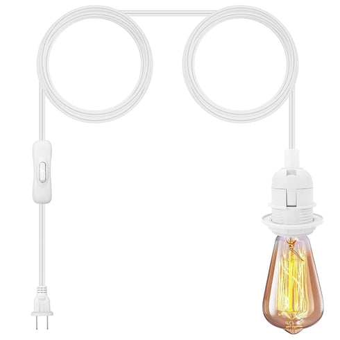 14.8ft Extension Hanging Lantern Cord Cable - White Pendant Lighting with Plug-in Cord and On/Off Switch,DIY with Lamp
