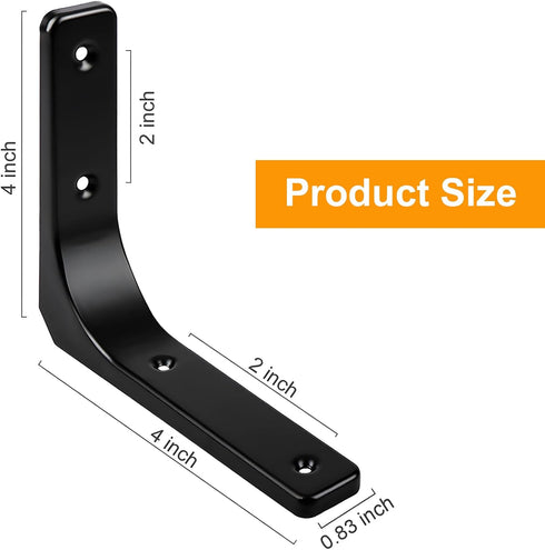 Metal Shelf Brackets - 4 x 4 Inch Heavy Duty L Hanging Angle Brackets, Iron Wall Bracket for Countertop Support