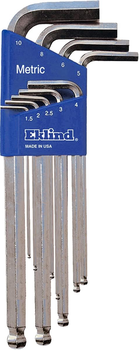 EKLIND 13709 Bright-Ball-Hex-L Key Allen Wrench - 9pc Set Metric MM Sizes 1.5-10 Long Series