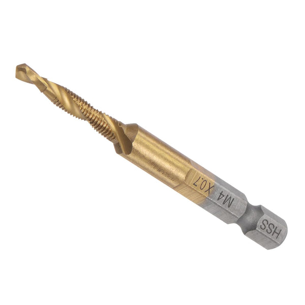 Combination Drill and Tap Bit, M4 x 0.7 Thread Size, Titanium Coated High Speed Steel Long Tools for Aluminum