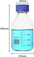 500ml Graduated Glass Round Media Storage Bottle with Blue GL45 Screw Cap, Wide Mouth Lab Reagent Bottle