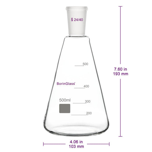 24/40 Glass Erlenmeyer Flask, Borosilicate Glass Graduated Laboratory Flask with 24/40 Standard Taper Outer Joint, 500ml