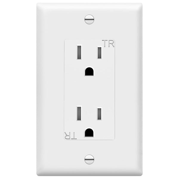 ENERLITES 61501-TR-WWP Decorator Receptacle Outlet with Wall Plate, 15A 125V, UL Listed, White