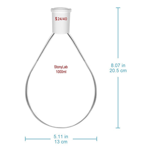 Stonylab Borosilicate Single Neck Glass Heavy Wall Recovery Flask Rotary Evaporator Flask, 1L with 24/40 Outer Joint
