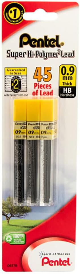Pentel Super Hi-Polymer Lead Refill, 0.9mm, HB, 45 Total Pieces
