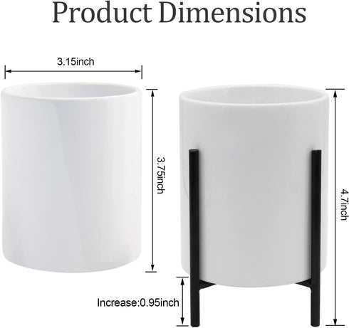 Ceramic Pen Holders & Makeup Brush Holders for Desk, Black Metal Bracket Desktop Stationery Organizer