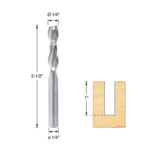 Amana Tool - 46315 Solid Carbide Spiral Plunge 1/4 Dia x 1" 4 Shank Up-Cut