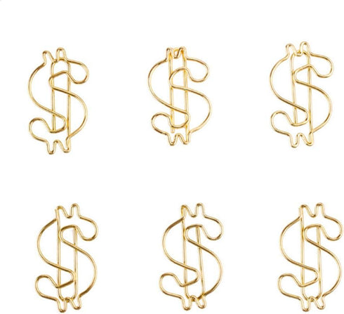 Rurili 50 Pcs Golden Dollar Sign Divided Paper Clip, Metal Bookmark for Home Office School File Organizing