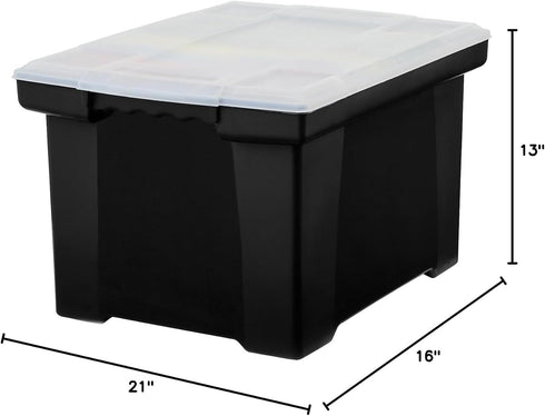 Storex Plastic File Tote Storage Box, Black/Silver, Letter/Legal Size, Snap-On Lid