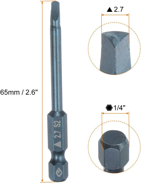 Magnetic Triangle Drill Bit 2.7mm 65mm Length 1/4 Inch Hex Shank S2 Steel Triangular Screwdriver Bit Set