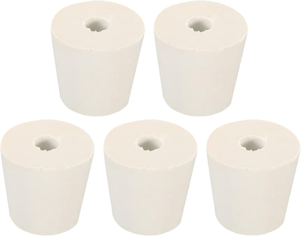 MECCANIXITY Rubber Tapered Plug 25mm to 33mm with Hole, White Test Tubes Bungs Stopper, 5 Pieces