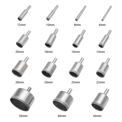 3 otters Diamond Drill Bit Set Hole, 15PCS Hole Saw Set for Glass, Marble, Granite Stone