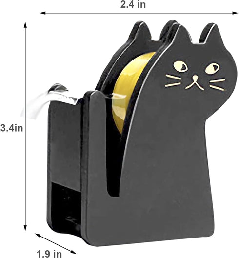 GAIORD Cute Cat Tape Dispenser,Vintage Wooden Kitty Tape Cutter with 1 Roll Tape