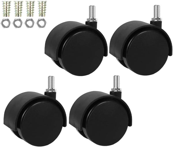 Norgail 1.5 Inch Nylon Swivel Caster Wheels, 360 Degree Threaded Stem, M8 x 13mm, 100lb Capacity, Pack of 4