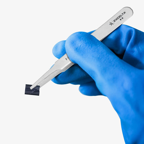 Excelta F-SA-PI Tweezers, Flat Point, Straight, Two Star, Anti-Mag. SS, 0.06" Height, 0.393" Wide, 4.75" Length
