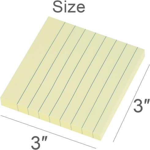 Vanpad Lined Sticky Notes 3x3 Inches, Light Yellow Ruled Self-Stick Pads, 8 Pads/Pack for Home and Office