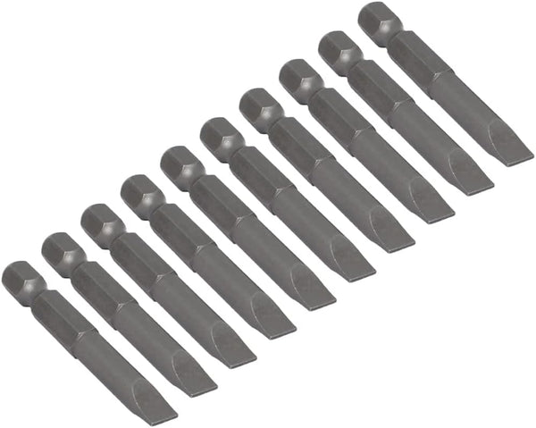 uxcell 10 Pcs 6mm Slotted Tip Magnetic Flat Head Screwdriver Bits, 1/4 Inch Hex Shank, 2-inch Length