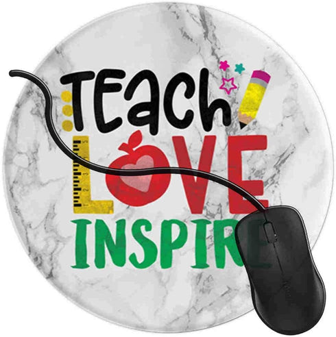 Mouse Pad for Computers, Non-Slip Gaming Mouse Mat, White Marble Design for Office, Teach Love Inspire