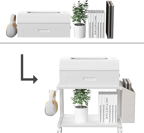VEDECASA 2 Tier Modern White Wooden Under Desk Printer Stand with Storage Bag for Home Office