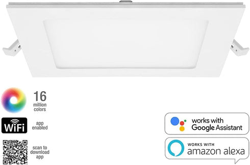 6 2700K-6500K, 900 12 Dimmable Maxxima Luvoni in. Smart WiFi Slim Square LED Downlight - CCT Lumens, Watt Flat Panel