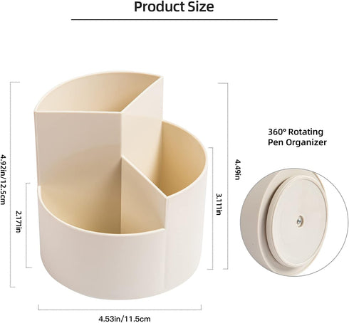 Desk Pencil Pen Holder, 3 Slots 360-Degree Spinning Organizer for Office, Art Supply, Cute Pencil Cup, White
