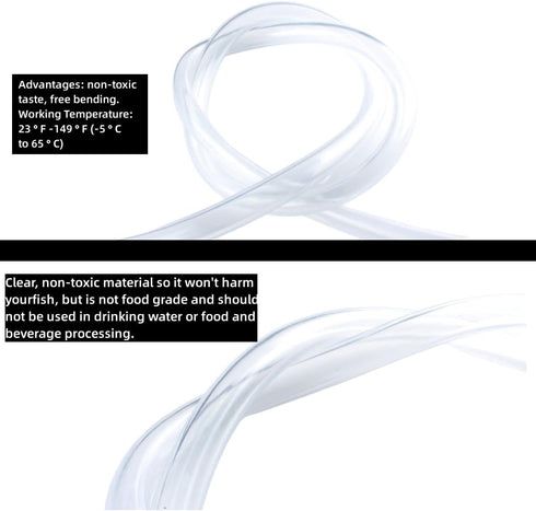 PVC Tubing 3/8" ID x 1/2" OD, 50 ft Clear Vinyl Tubing with 4 Stainless Clamps for Water, Air, Oil Transfer