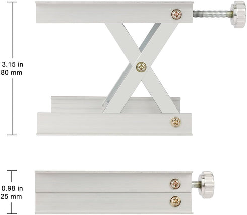 stonylab Lab Scissors Jack, 3.5" x 3.5" Aluminum Alloy Laboratory Support Jack Platform, Expandable Lift Height Range