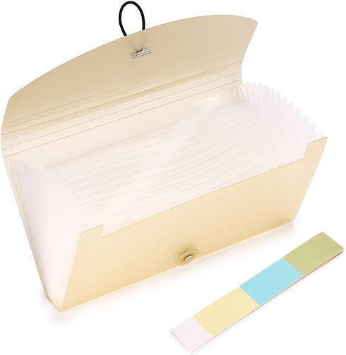 BTSKY Expanding File Folder, 13 Pockets, Small Accordion File Folder, Khaki Translucent Document Organizer