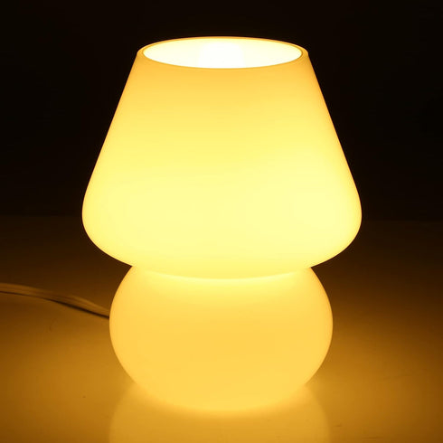 BSOD Mushroom lamp,Glass Mushroom Bedside Table Lamp Translucent Murano Vintage Style Striped Small Nightstand Desklamp