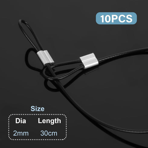 Vin Beauty 10PCS 12 Inch 2mm Stainless Steel Cable with Loops, Security Cable Short Wire Lock Cable Lanyard Chain Link