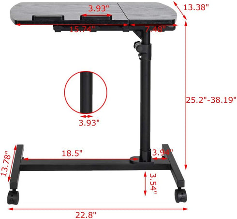 Volowoo 23.22" 13.38" (25.2-38.19)") Mobile Stand Up Desk, Adjustable Laptop Desk with Wheels Flat Surface Computer