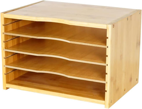 File Organizer with 3 Adjustable Shelves, Bamboo Document Letter Tray for Desktop Office Home Study Workstation Desk