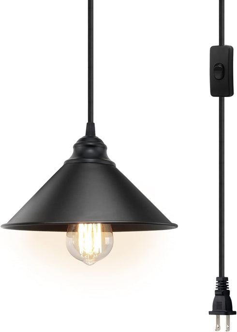 LYOOWNG Plug in Pendant Light, Industrial Hanging Light with Plugin Cord On/Off