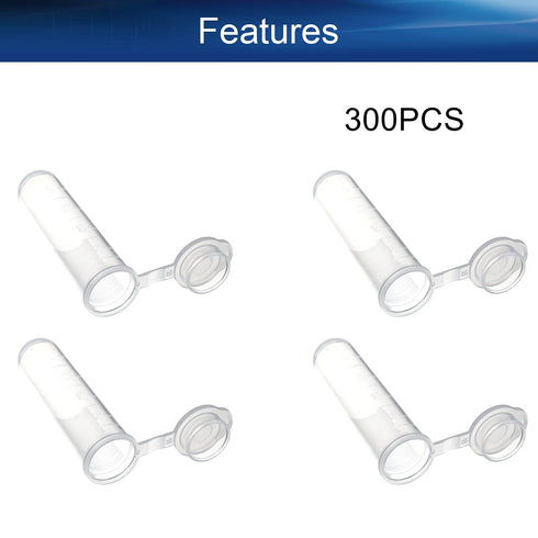 Bettomshin 300Pcs 5ml Round Bottom Centrifuge Tubes with Snap Cap, Transparent Mini Plastic Test Tubes