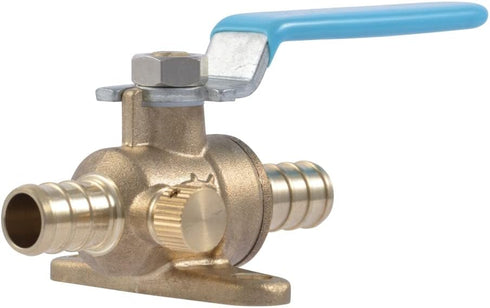 SharkBite 1/2 Inch Crimp Ball Valve with Mounting Tabs and Drain, Brass Plumbing Fitting for PEX Pipe