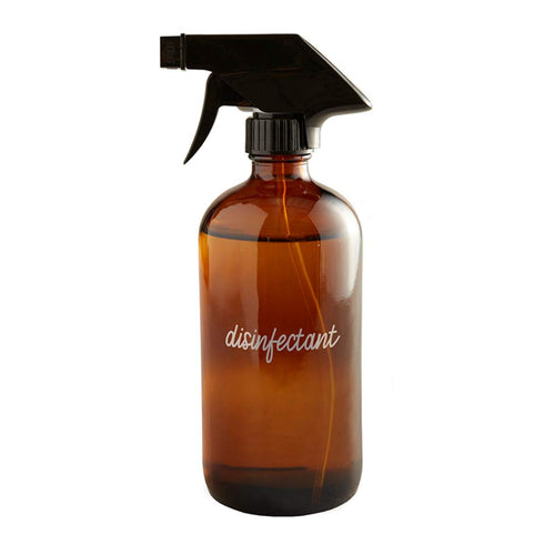 Reusable Amber Boston Round Glass Spray Bottle, 2.9 Inches (Dia) x 8.25 Inches (H), Black Nozzle