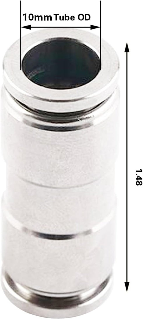 10mm Union Straight Push to Connect Fittings, Stainless Steel Pneumatic Connectors, CEKER 2Pack