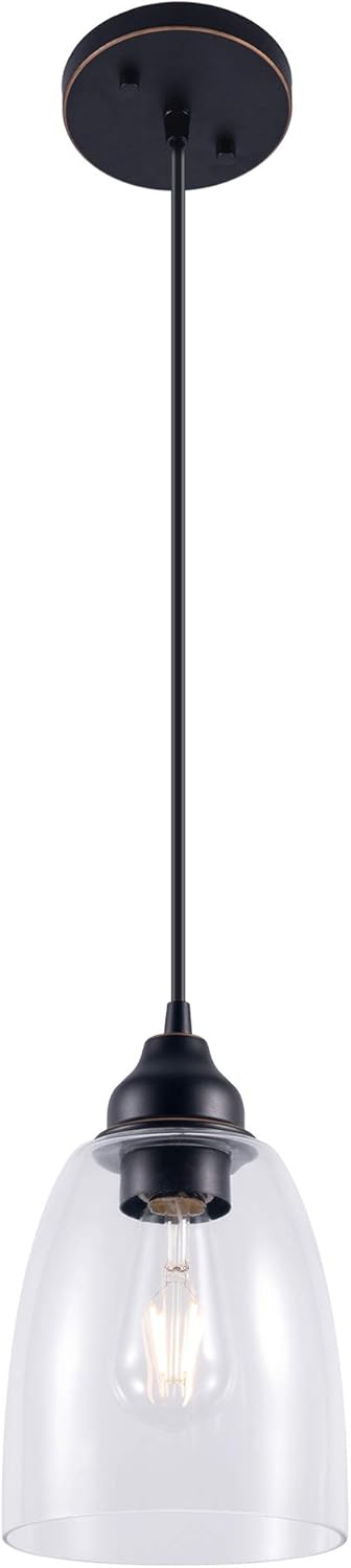 E26 Bulbs 2-Pack Pendant Lighting Fixture, Hanging Ceiling Lights with Medium Base, Metal Construction with Clear Glass