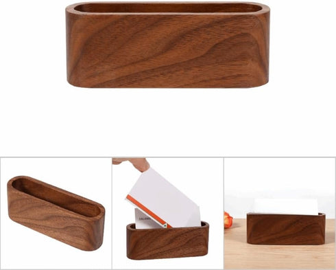 MOPFOL Wooden Business Card Holder Case - Handmade Office Organizer with Wood Grain, Desktop Storage Box for Business