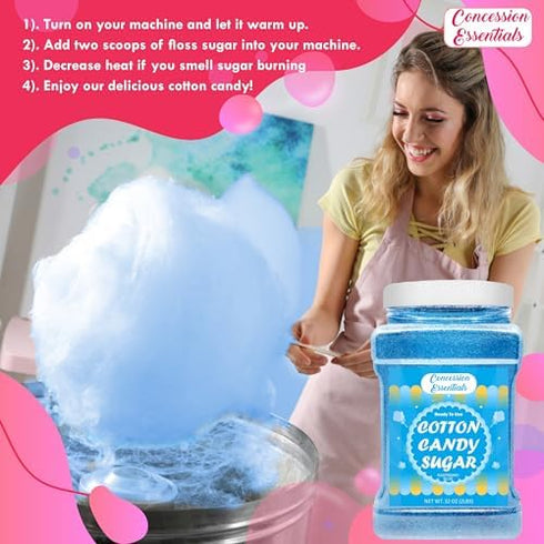 Concession Essentials /2lb -2ct Cotton Candy Floss Sugar -Pink Vanilla and Blue Raspberry Jars Each Flavor