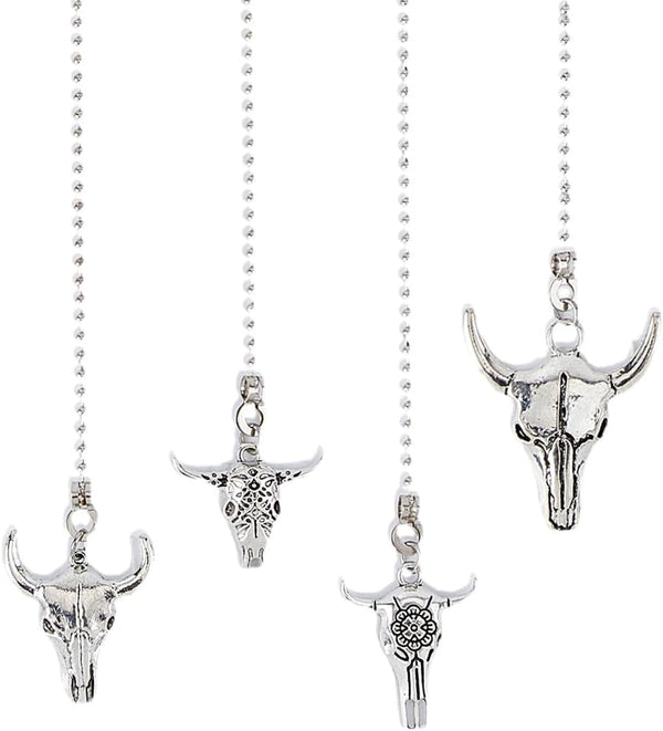 DICOSMETIC 4Pcs Fan Pull Chain, Ceiling Pull Chain Extension with Cattle Head Design, Stainless Steel Ball Chain