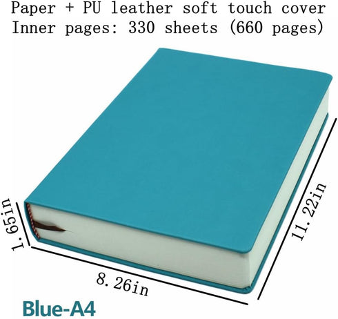 Receip Sketchbook Drawing Notebook, PU Leather Hardcover Journal, 660 Pages, 80GSM (Blue, A4)