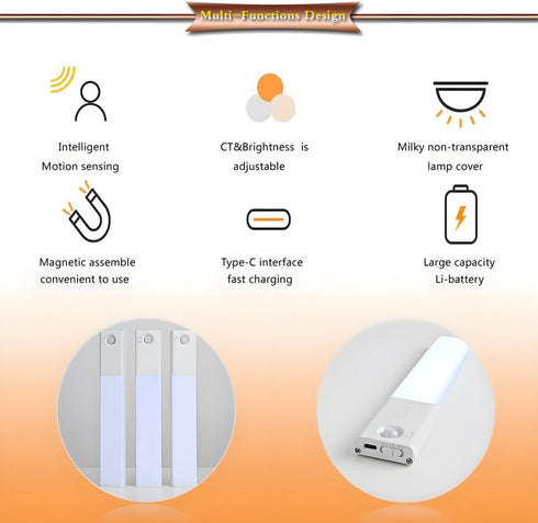 9.8inch 3 dimming 38pcs 3.0M (1200mAh) LED Intelligent motion senses Cabinet lamp of length Colors adjusts