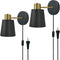 YJQHXY Set of 2 Black & Gold Wall Sconces, Plug-in or Hardwired, Adjustable