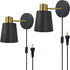YJQHXY Set of 2 Black & Gold Wall Sconces, Plug-in or Hardwired, Adjustable