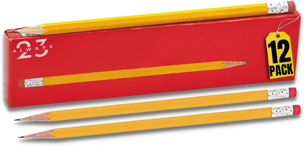 WoodCased Pencils, Yellow, Pre-sharpened with Erasers, 2 HB 12 Pack