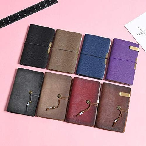 Wonderpool A6 Leather Journal, Refillable 6 Ring Binder Notebook with Lined Paper and Pen (Maroonpink)